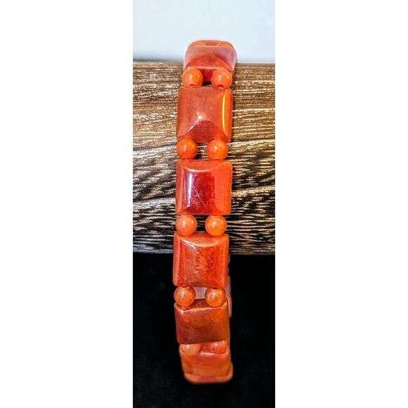 Reddish Brown Stone Bead Stretch Bracelet - Picture 1 of 5